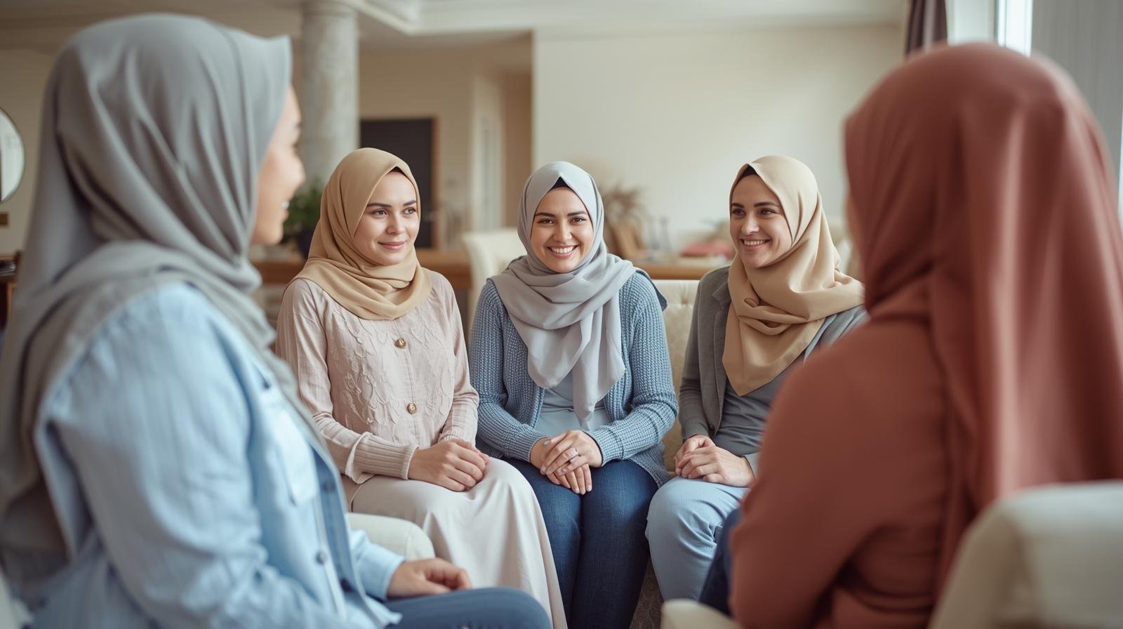 Family support session in modern rehabilitation center, middle eastern family (any woman phot must be in hijab) (1)